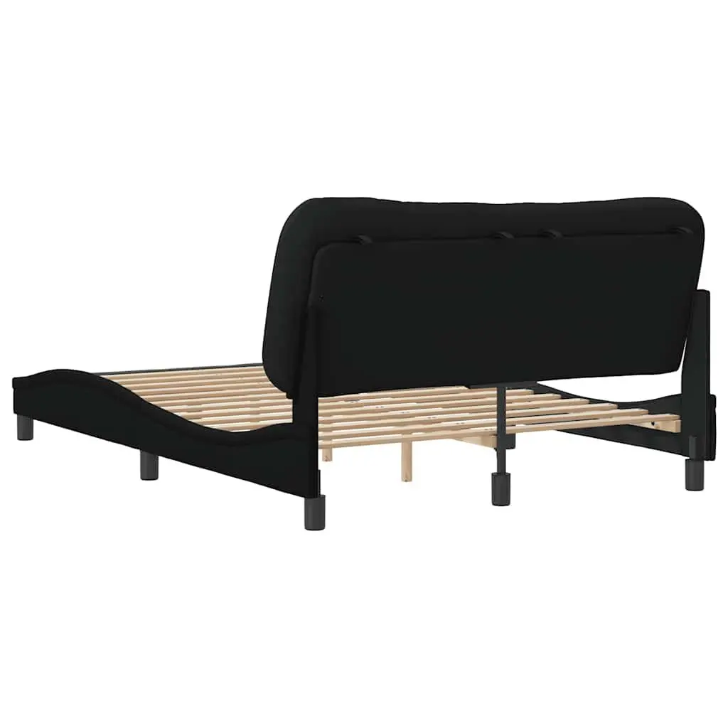 Cushioned Queen Bed Frame with Black Fabric Headboard