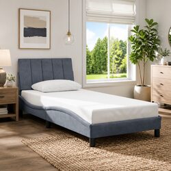 Grey Velvet Bed Frame with Headboard 90x190 cm
