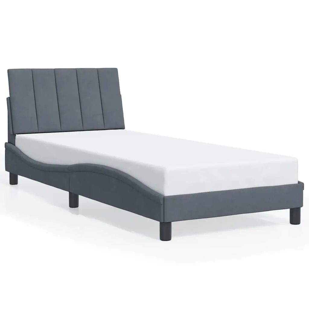 Bed Frame Grey Velvet 90x190 cm Slatted Base