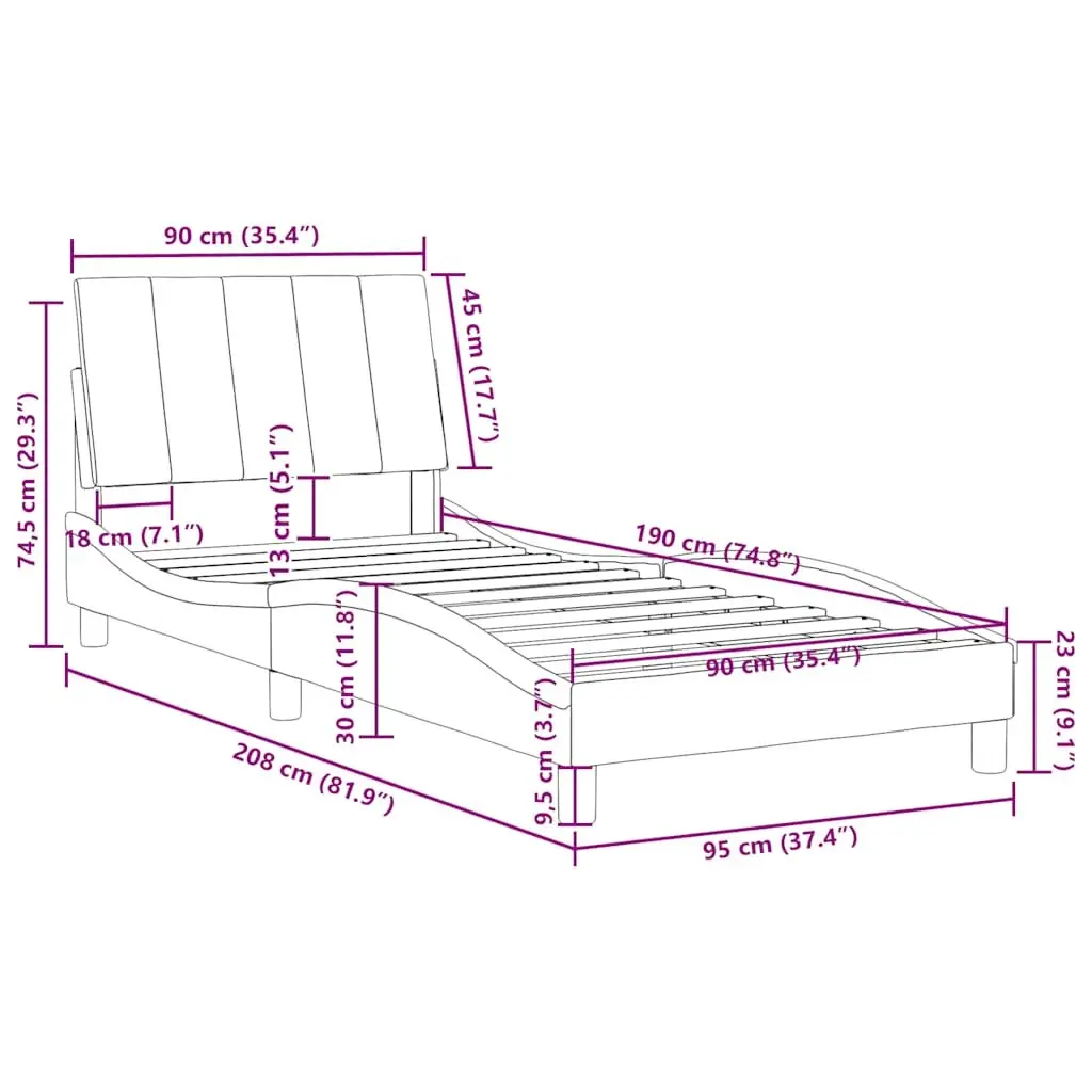 Bed Frame Grey Velvet 90x190 cm Slatted Base