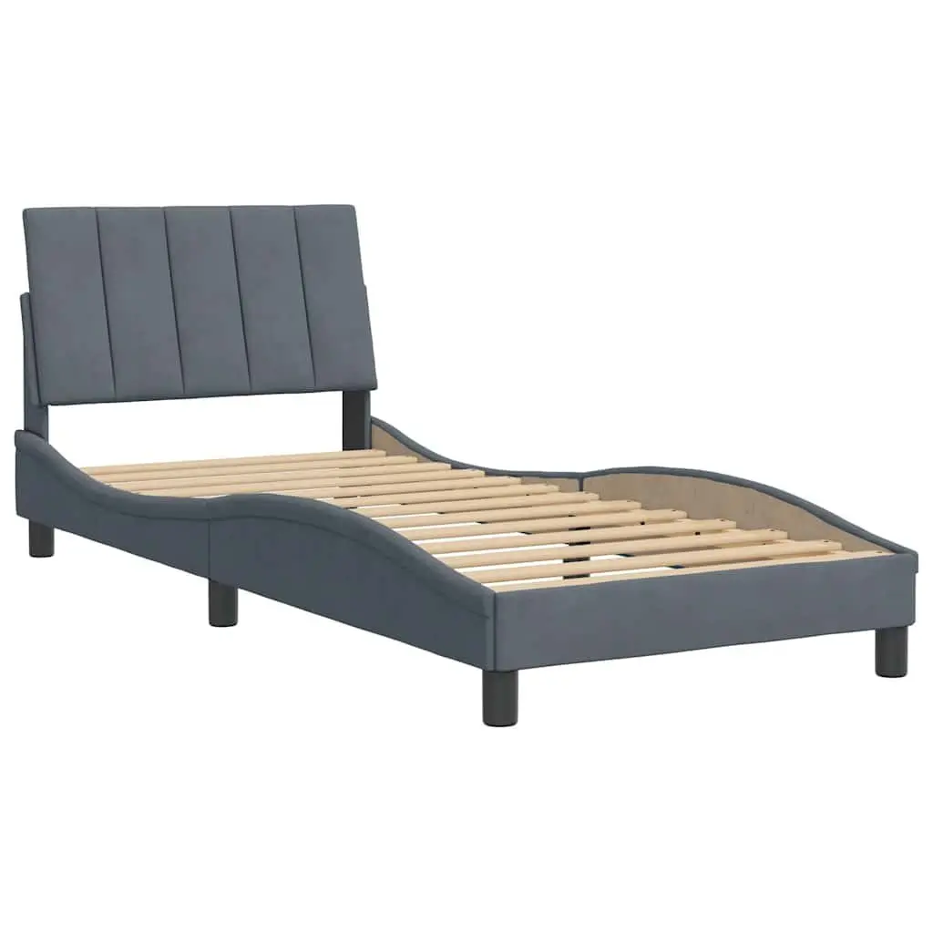 Bed Frame Grey Velvet 90x190 cm Slatted Base