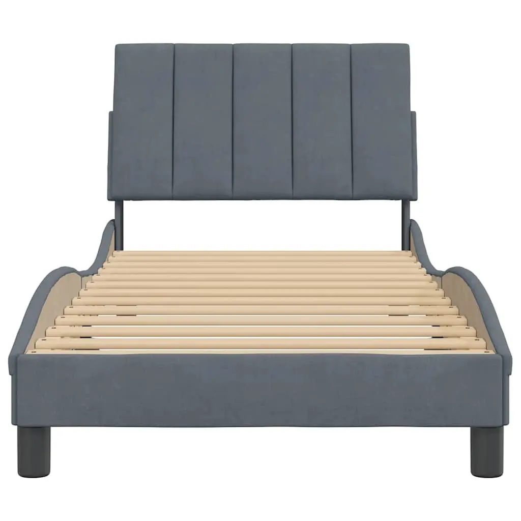Bed Frame Grey Velvet 90x190 cm Slatted Base