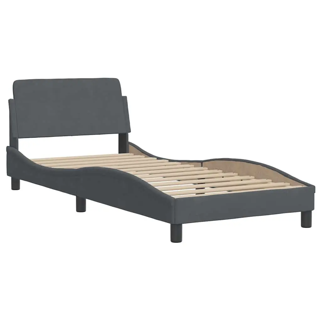 Bed Frame Grey Velvet 90x190 cm Slatted Base