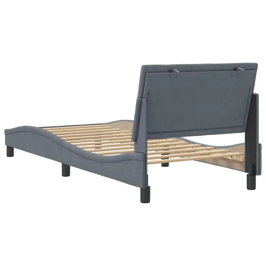 Bed Frame Grey Velvet 90x190 cm Slatted Base