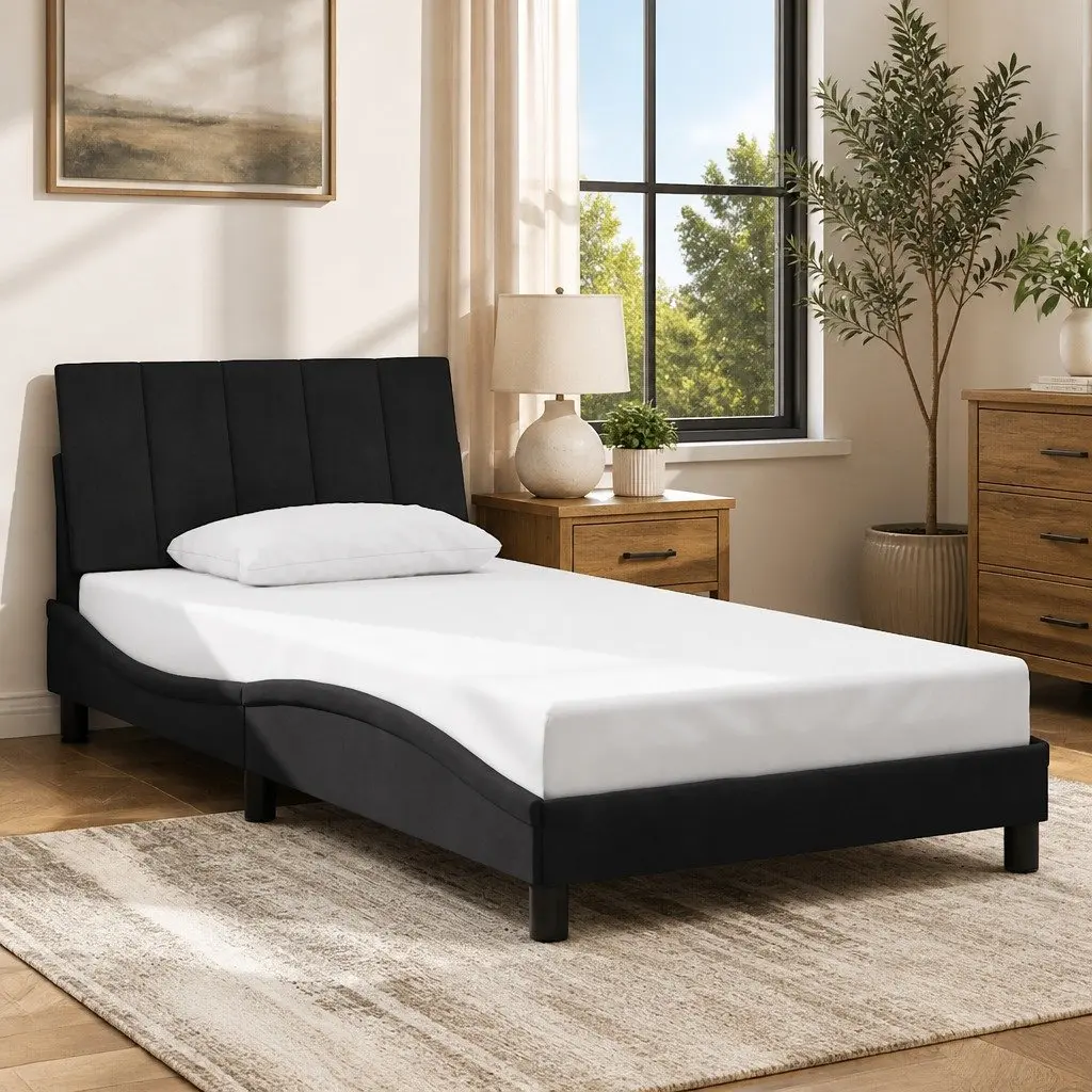 Velvet Black King Single Bed Frame with Headboard 107x203 cm