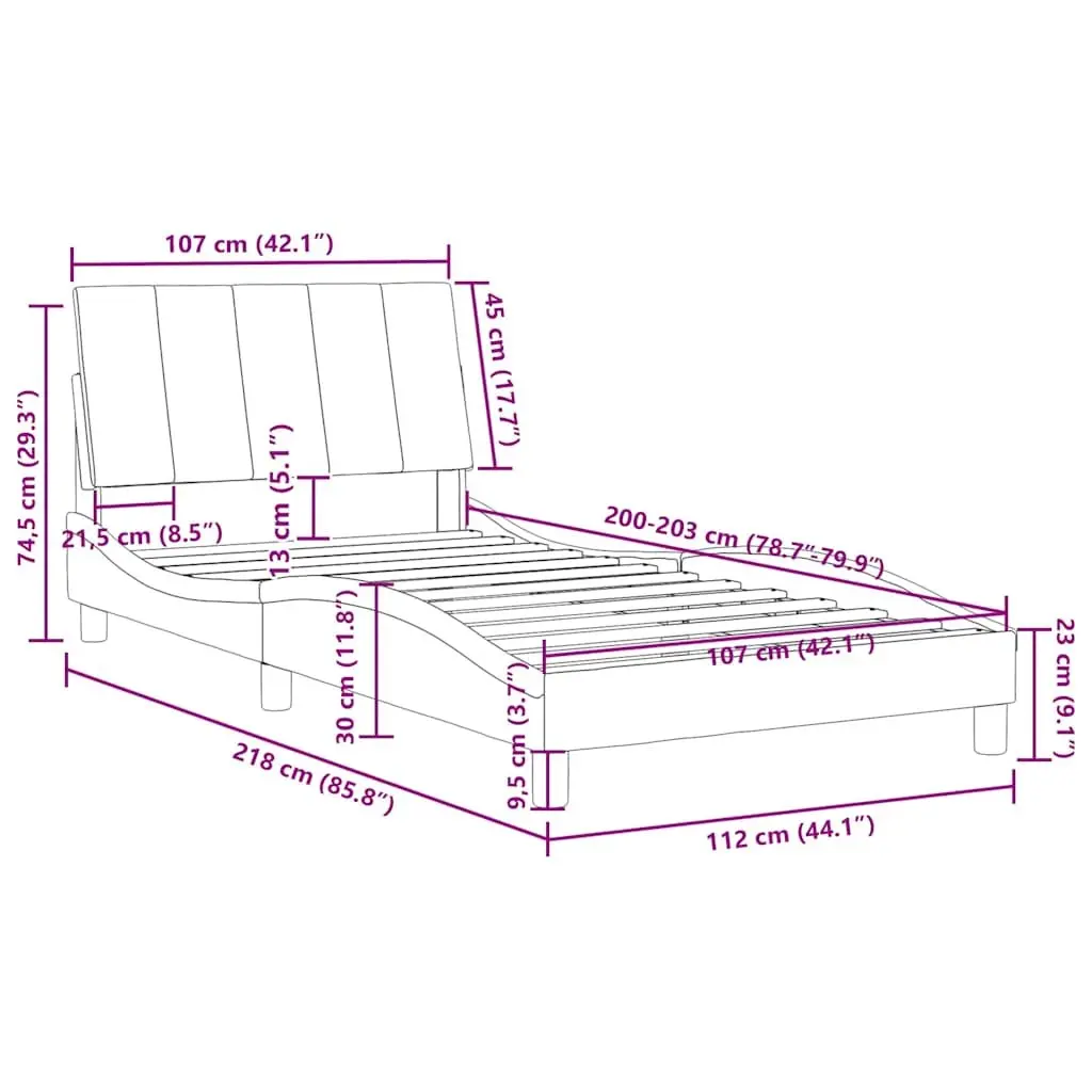 Velvet Black King Single Bed Frame with Headboard 107x203 cm