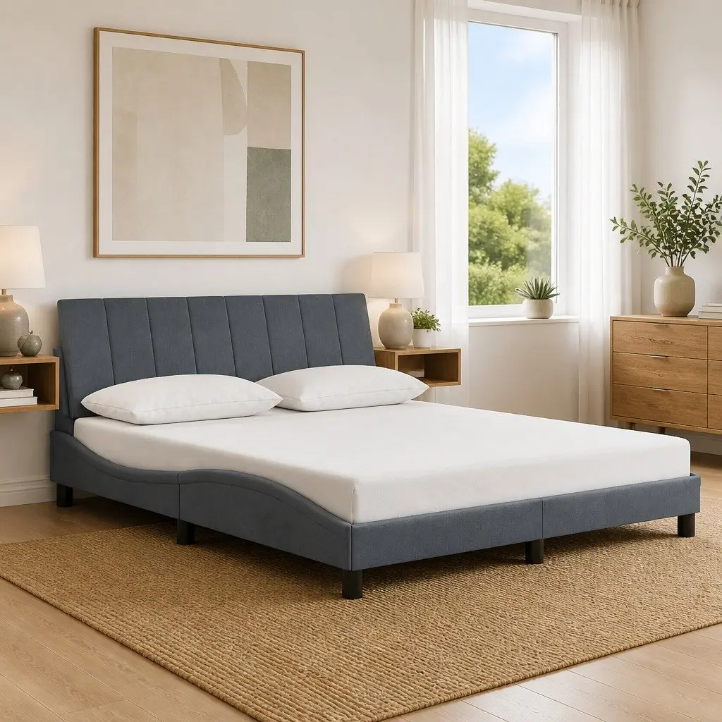 Velvet Upholstered Queen Bed Frame with Headboard