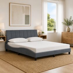 Velvet Upholstered Queen Bed Frame with Headboard