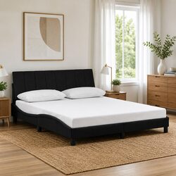 Queen Bed Frame with Black Velvet Upholstered Headboard