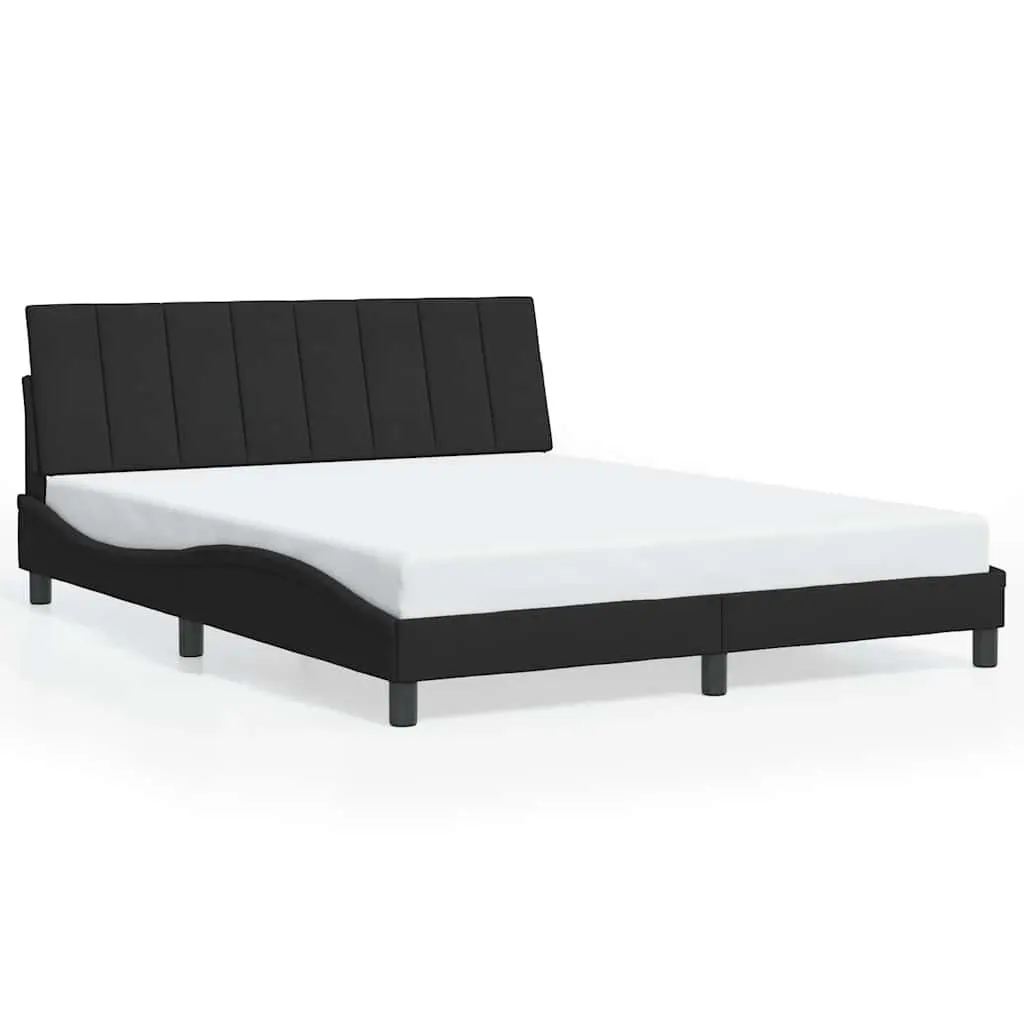 Queen Bed Frame with Black Velvet Upholstered Headboard