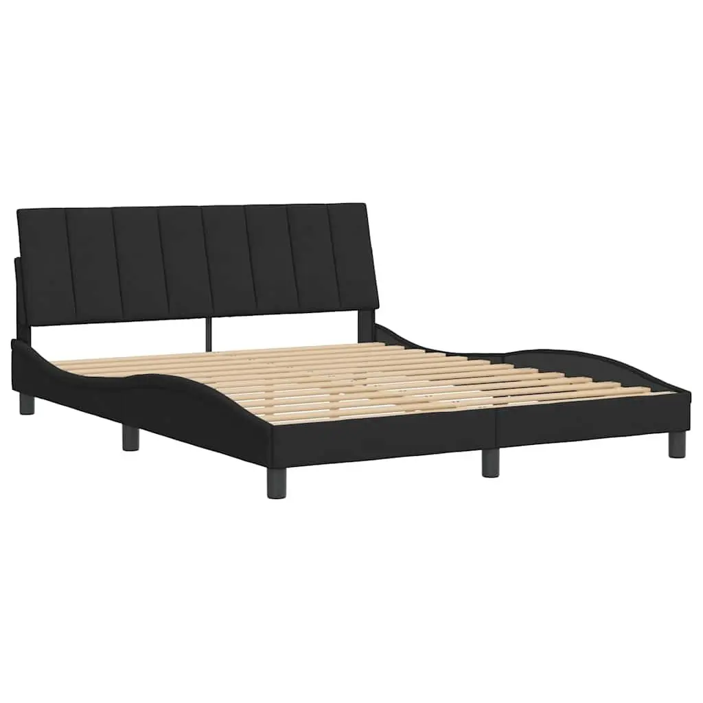 Queen Bed Frame with Black Velvet Upholstered Headboard