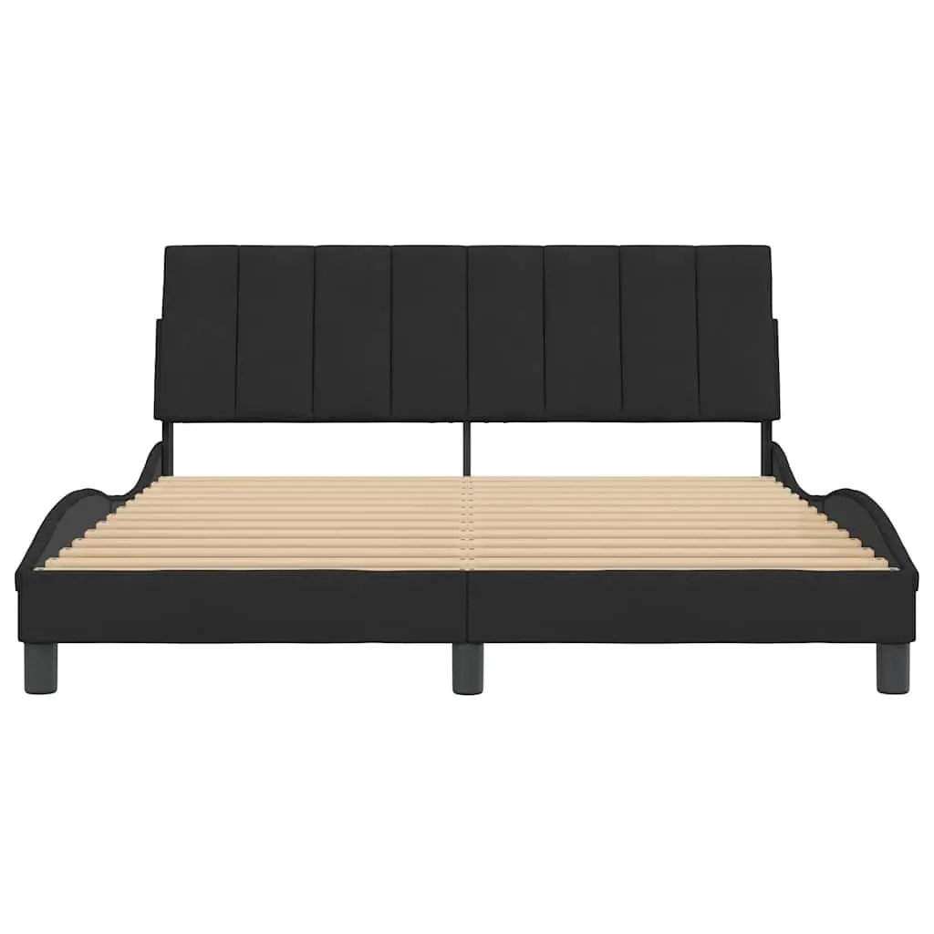 Queen Bed Frame with Black Velvet Upholstered Headboard