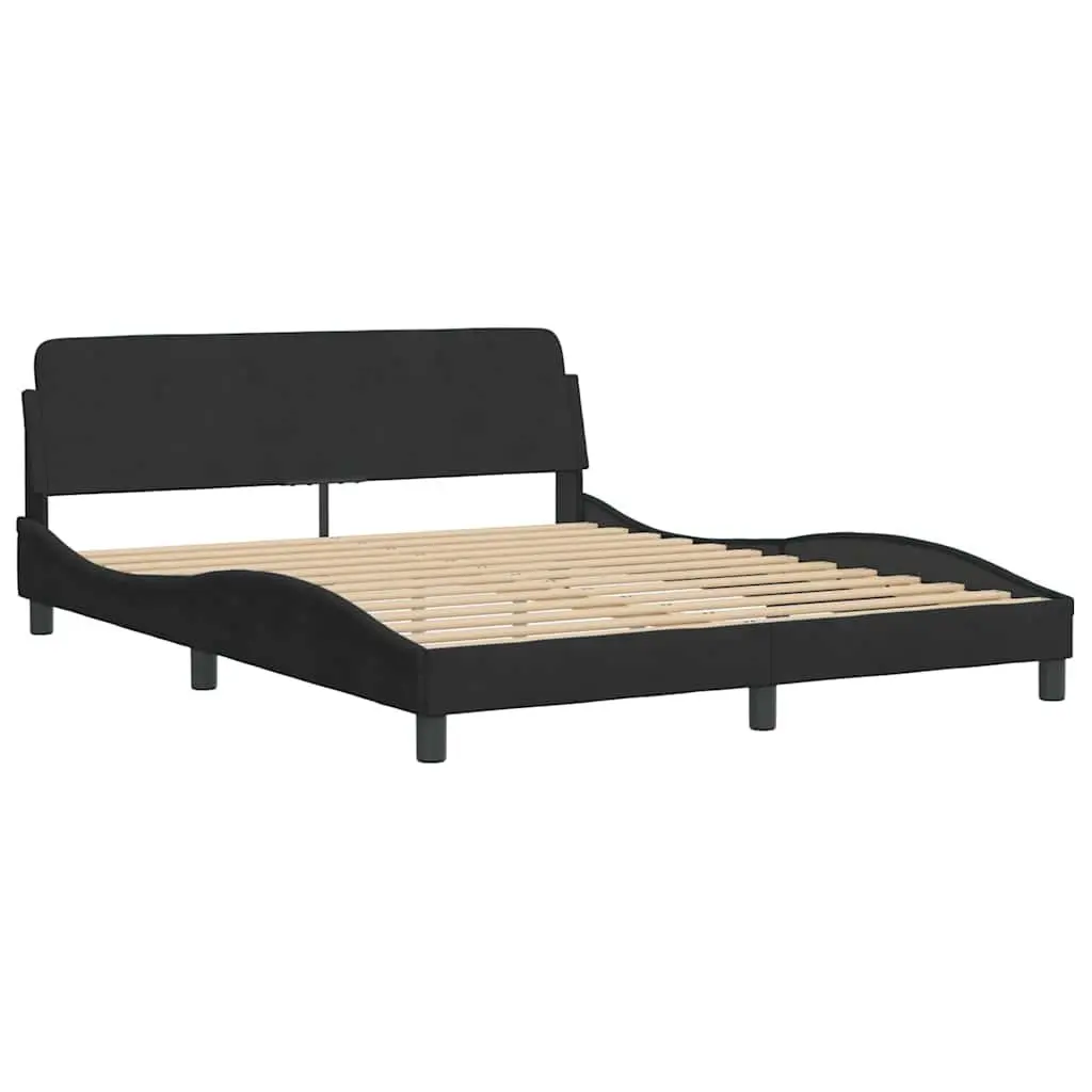 Queen Bed Frame with Black Velvet Upholstered Headboard