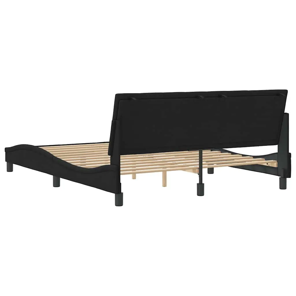 Queen Bed Frame with Black Velvet Upholstered Headboard