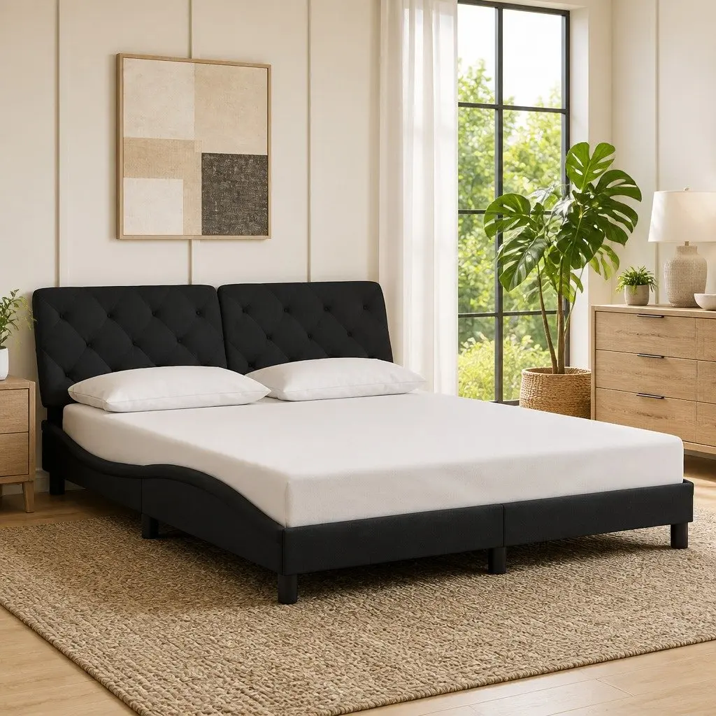 Queen Bed Frame Black Velvet 152x203cm Plywood Slats