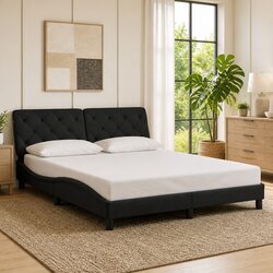 Elegant Queen Bed Frame with Black Velvet Headboard