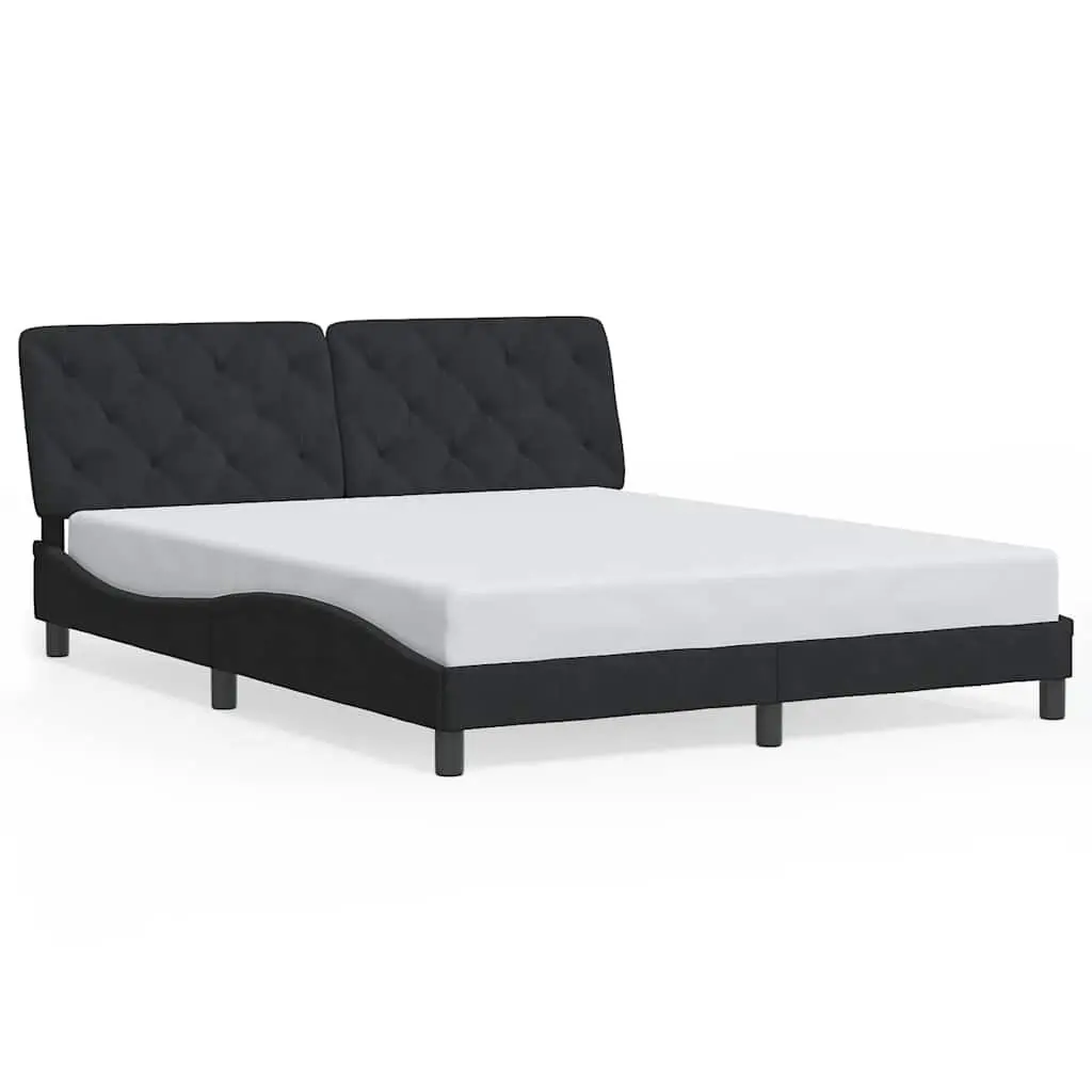Queen Bed Frame Black Velvet 152x203cm Plywood Slats