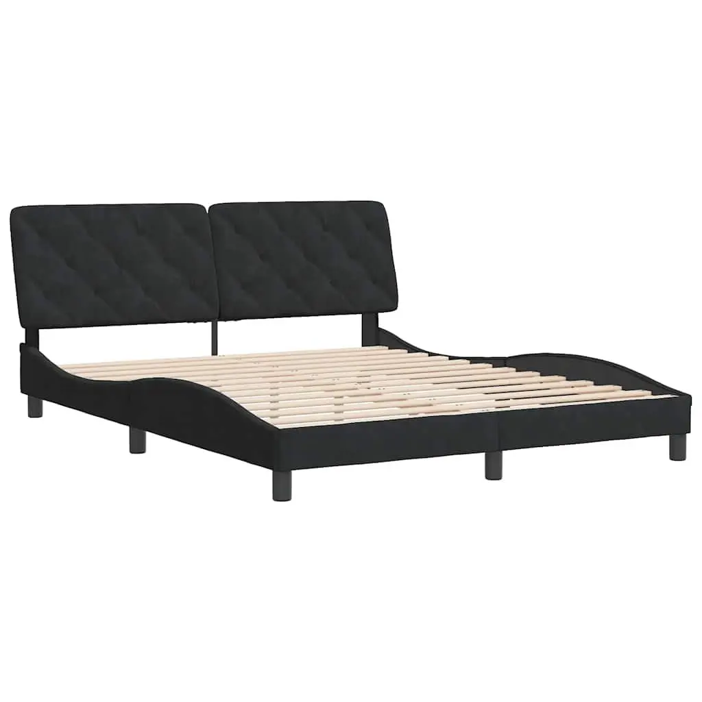 Queen Bed Frame Black Velvet 152x203cm Plywood Slats