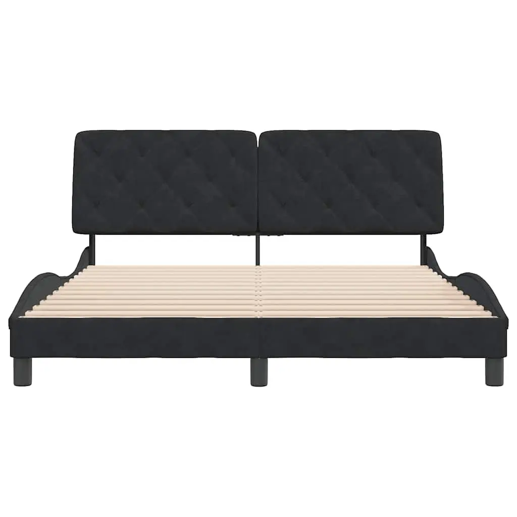 Queen Bed Frame Black Velvet 152x203cm Plywood Slats