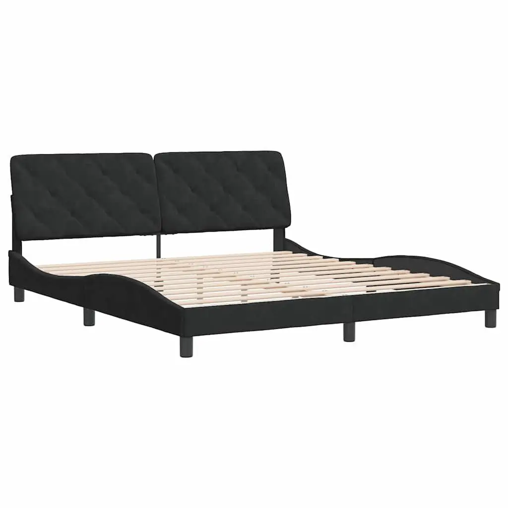 Black Velvet Bed Frame with Upholstered Headboard