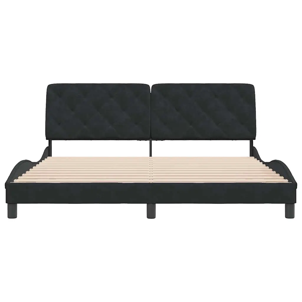 Black Velvet Bed Frame with Upholstered Headboard
