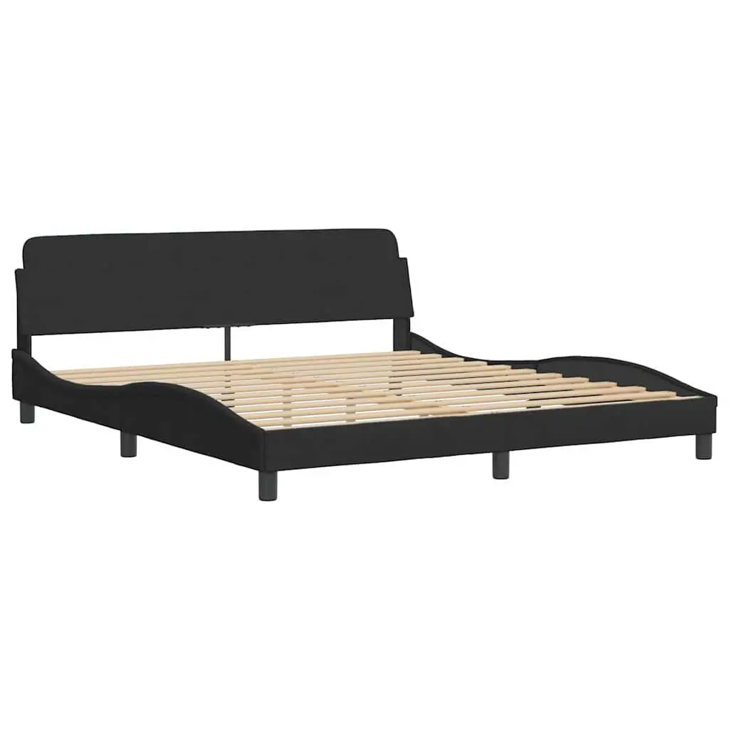 Black Velvet Bed Frame with Upholstered Headboard