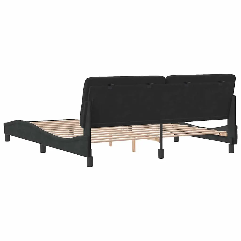 Black Velvet Bed Frame with Upholstered Headboard