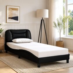 Elegant Black Faux Leather Bed Frame 90x190 cm