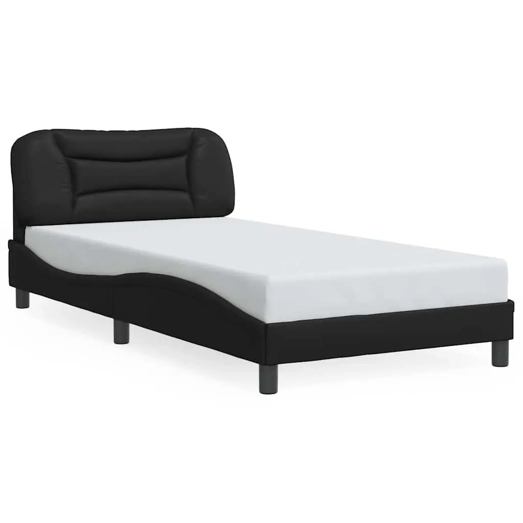 King Single Bed Frame with Black Faux Leather Headboard