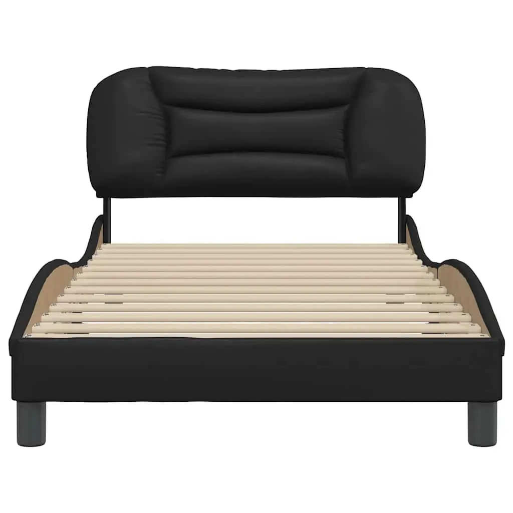King Single Bed Frame with Black Faux Leather Headboard