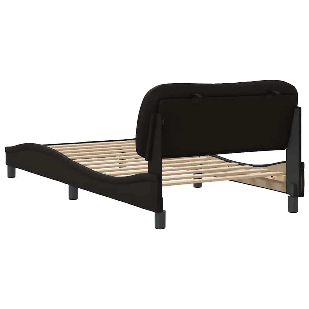 King Single Bed Frame with Black Faux Leather Headboard