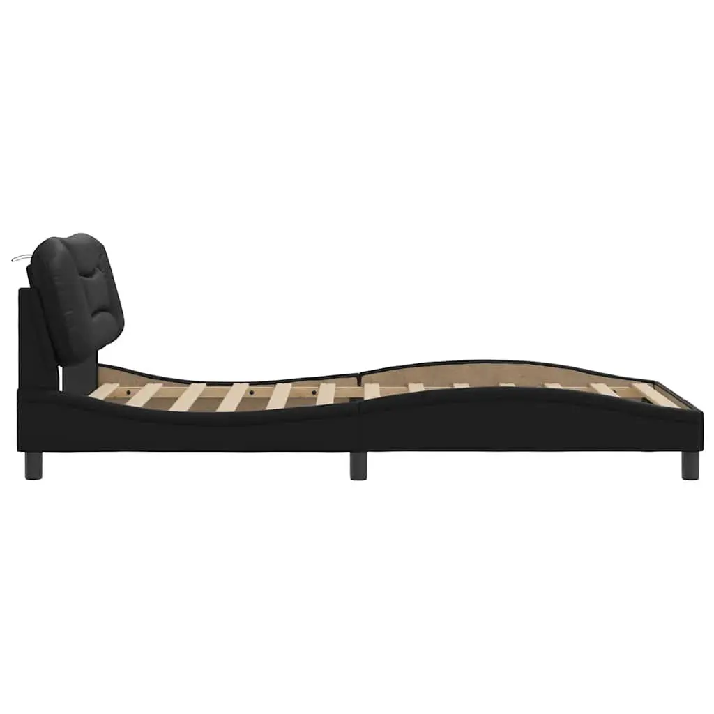 King Single Bed Frame with Black Faux Leather Headboard