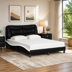 Stylish Double Bed Frame with Cushioned Headboard