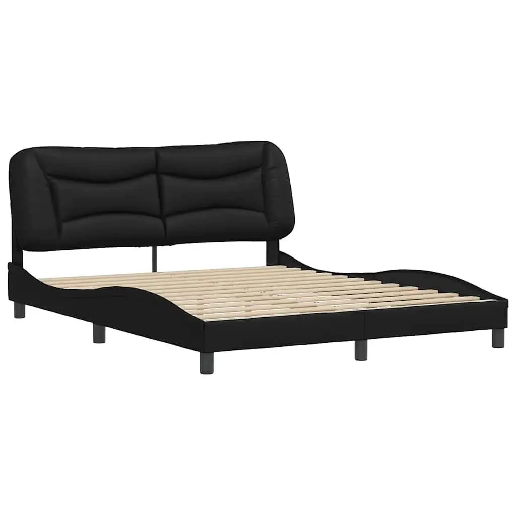 Black Faux Leather Queen Bed Frame with Padded Headboard