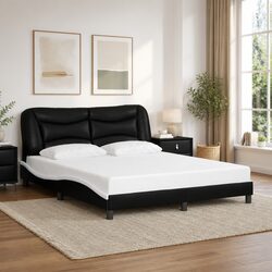 White Faux Leather Queen Bed Frame with Headboard