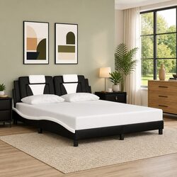 Elegant Queen Bed Frame with Padded Faux Leather Headboard
