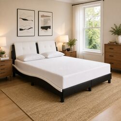 Black Fabric Bed Frame with Headboard 137x190 cm
