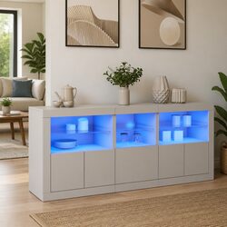 Elegant White Sideboard with RGB LED Lights 162x37x67cm