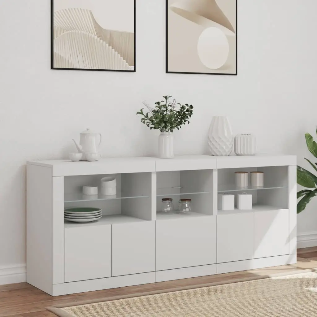 White Sideboard Modern Storage Cabinet 162x37x67cm Engineered Wood with RGB LED Lights