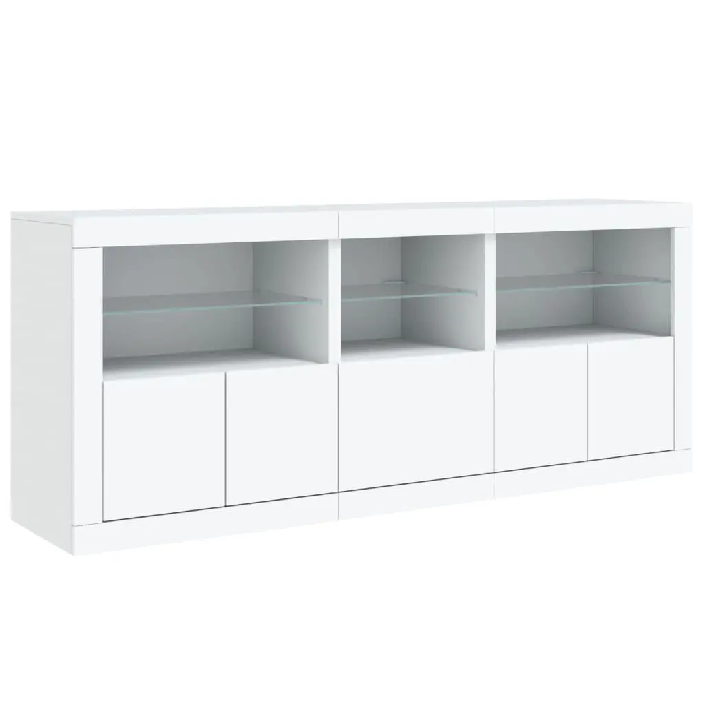 White Sideboard Modern Storage Cabinet 162x37x67cm Engineered Wood with RGB LED Lights