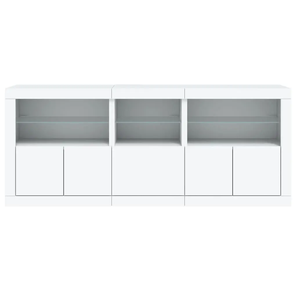 White Sideboard Modern Storage Cabinet 162x37x67cm Engineered Wood with RGB LED Lights
