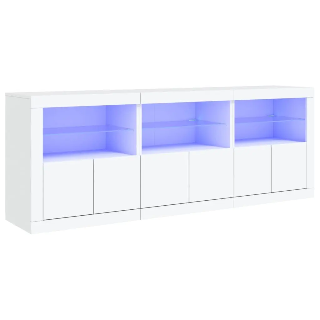 White Sideboard Cabinet Modern RGB LED Lights Engineered Wood 181.5 x 37 x 67 cm