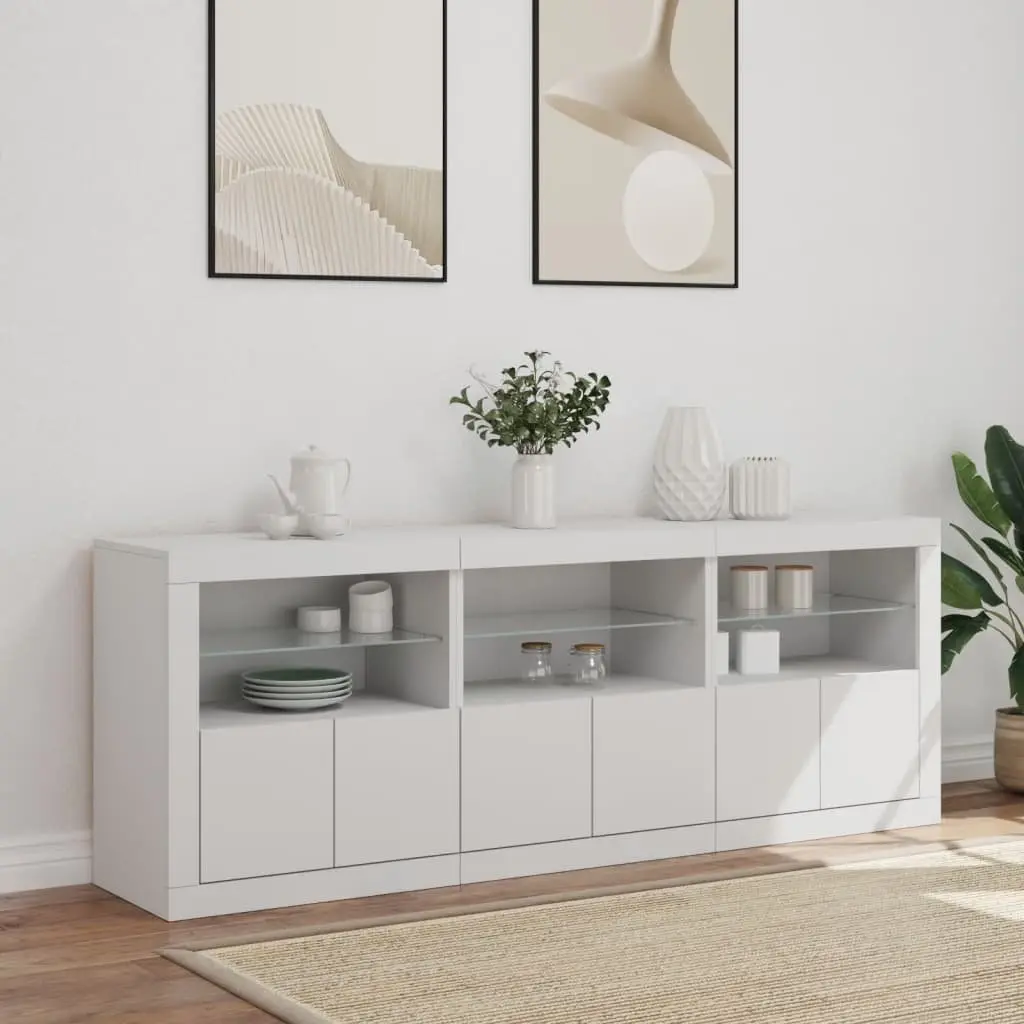 White Sideboard Cabinet Modern RGB LED Lights Engineered Wood 181.5 x 37 x 67 cm