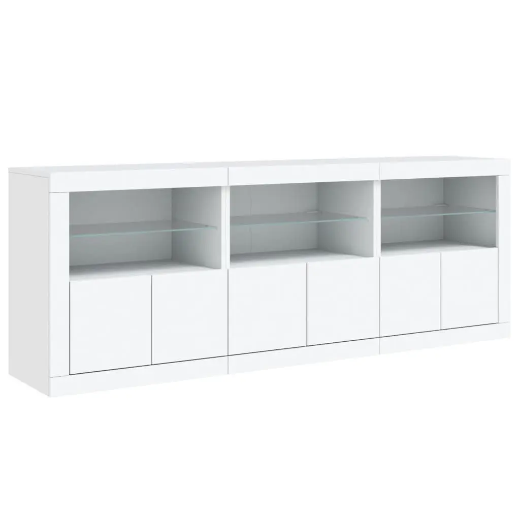 White Sideboard Cabinet Modern RGB LED Lights Engineered Wood 181.5 x 37 x 67 cm