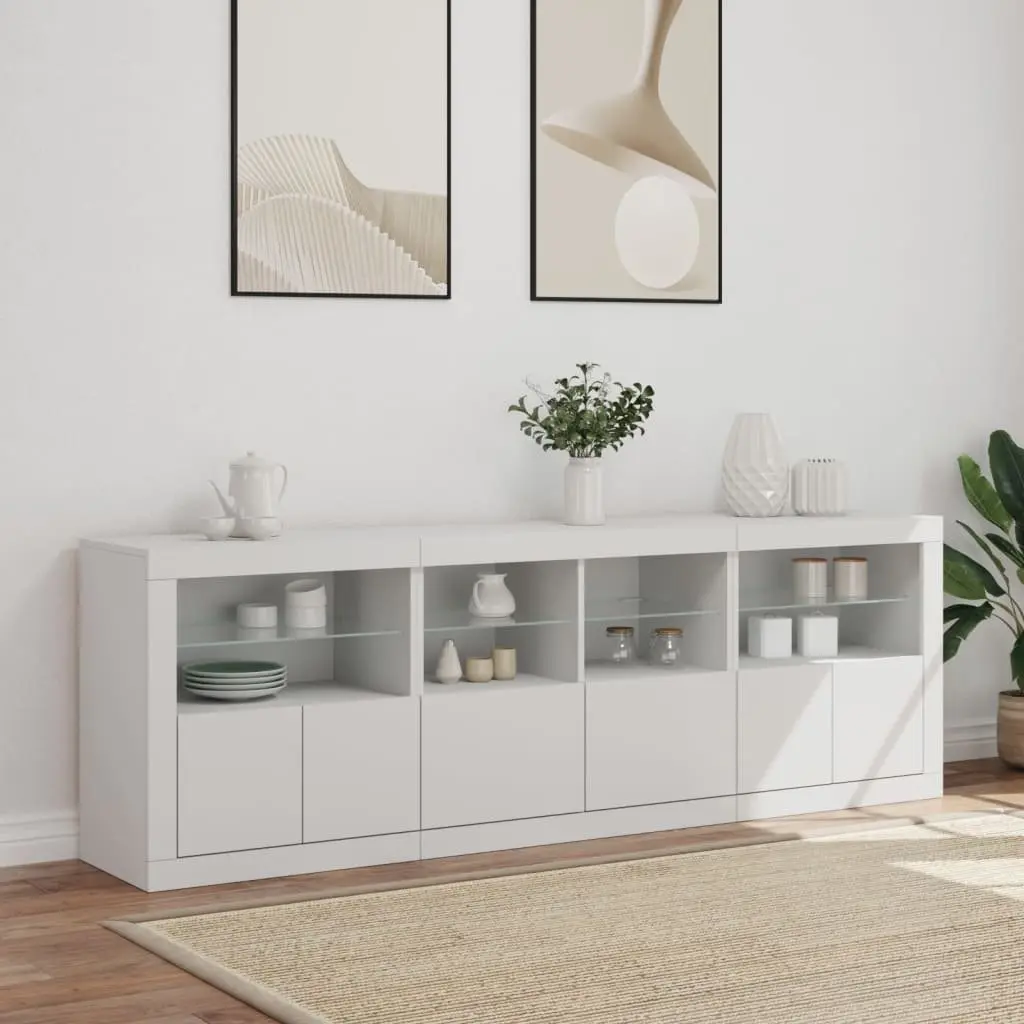 Sideboard Cabinet Modern White RGB LED Lights Storage 202x37x67cm Engineered Wood
