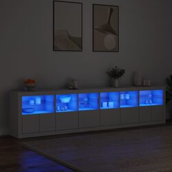 White Sideboard with RGB LED Lights Modern Storage Cabinet Buffet Hallway