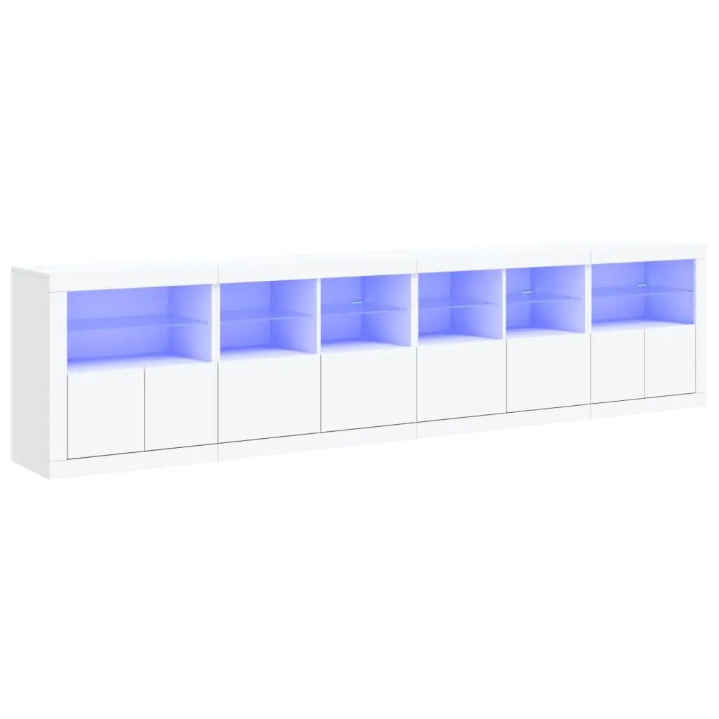White Sideboard Modern Storage Cabinet RGB LED Lights Engineered Wood 283x37x67 cm