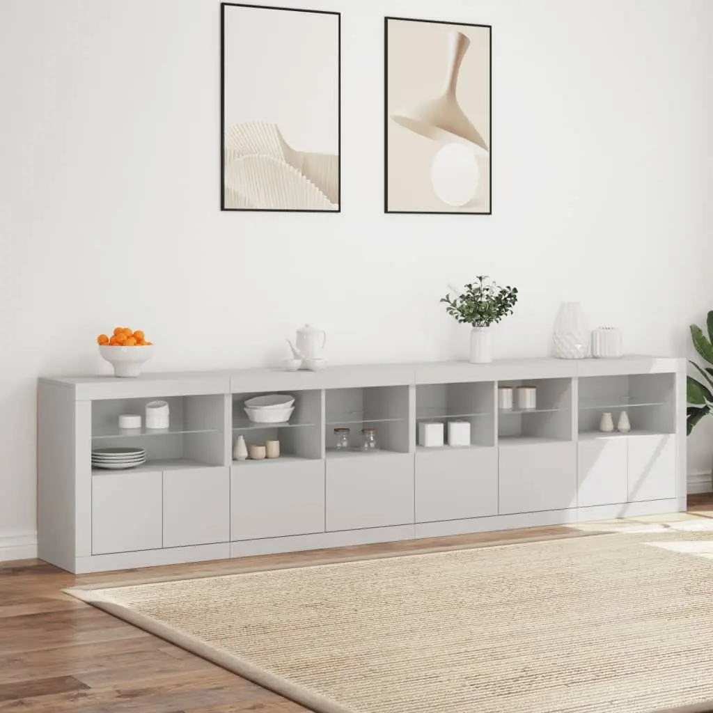White Sideboard Modern Storage Cabinet RGB LED Lights Engineered Wood 283x37x67 cm