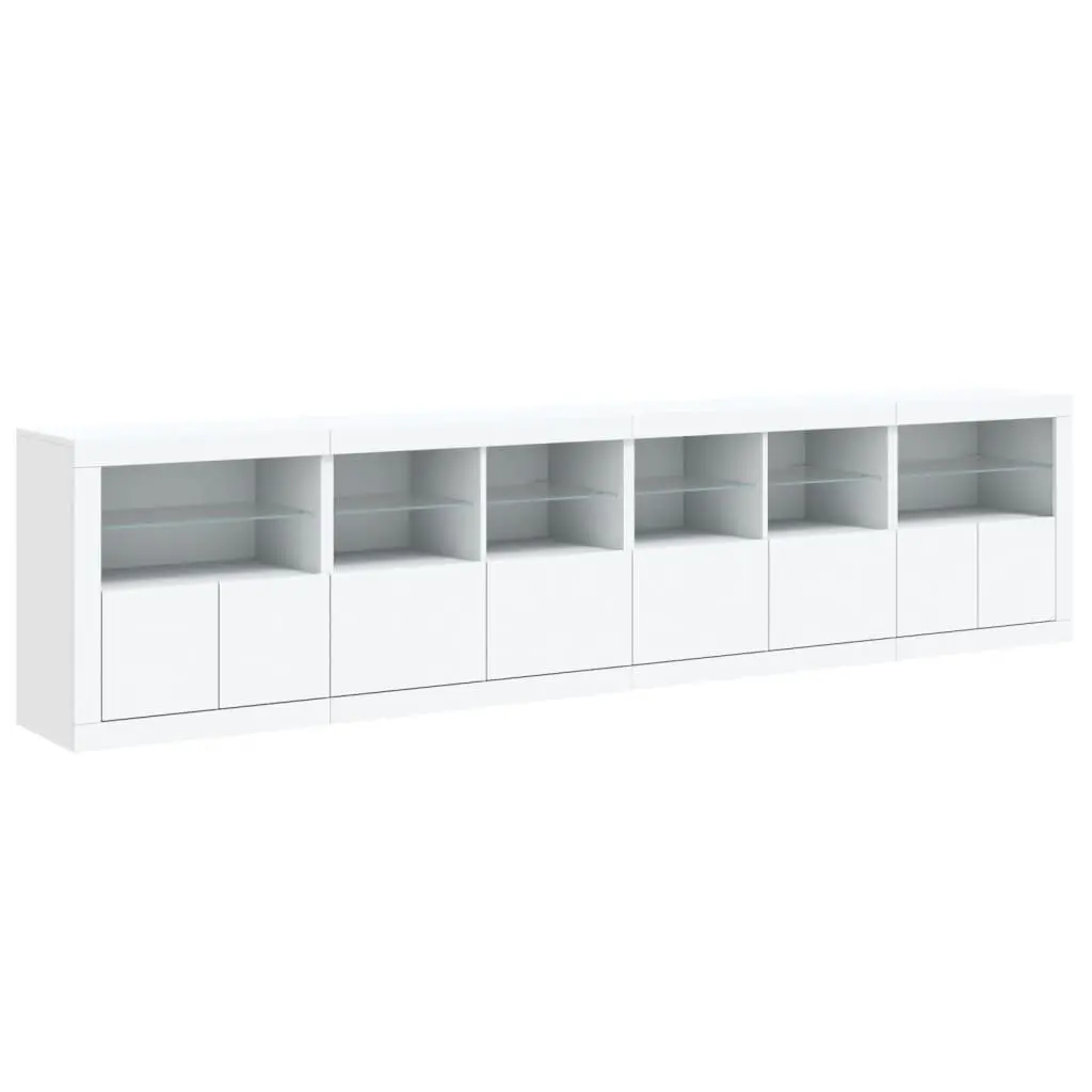 White Sideboard Modern Storage Cabinet RGB LED Lights Engineered Wood 283x37x67 cm