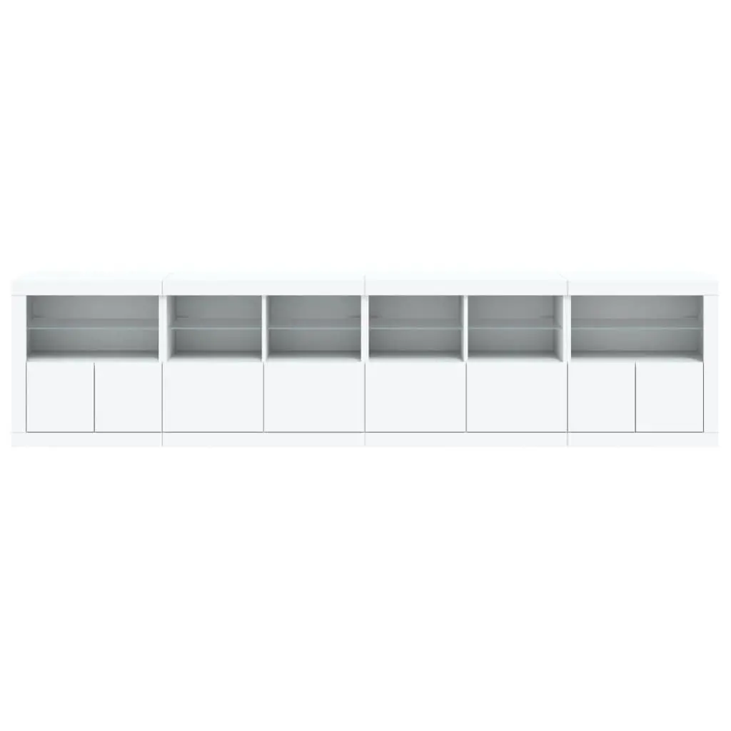 White Sideboard Modern Storage Cabinet RGB LED Lights Engineered Wood 283x37x67 cm